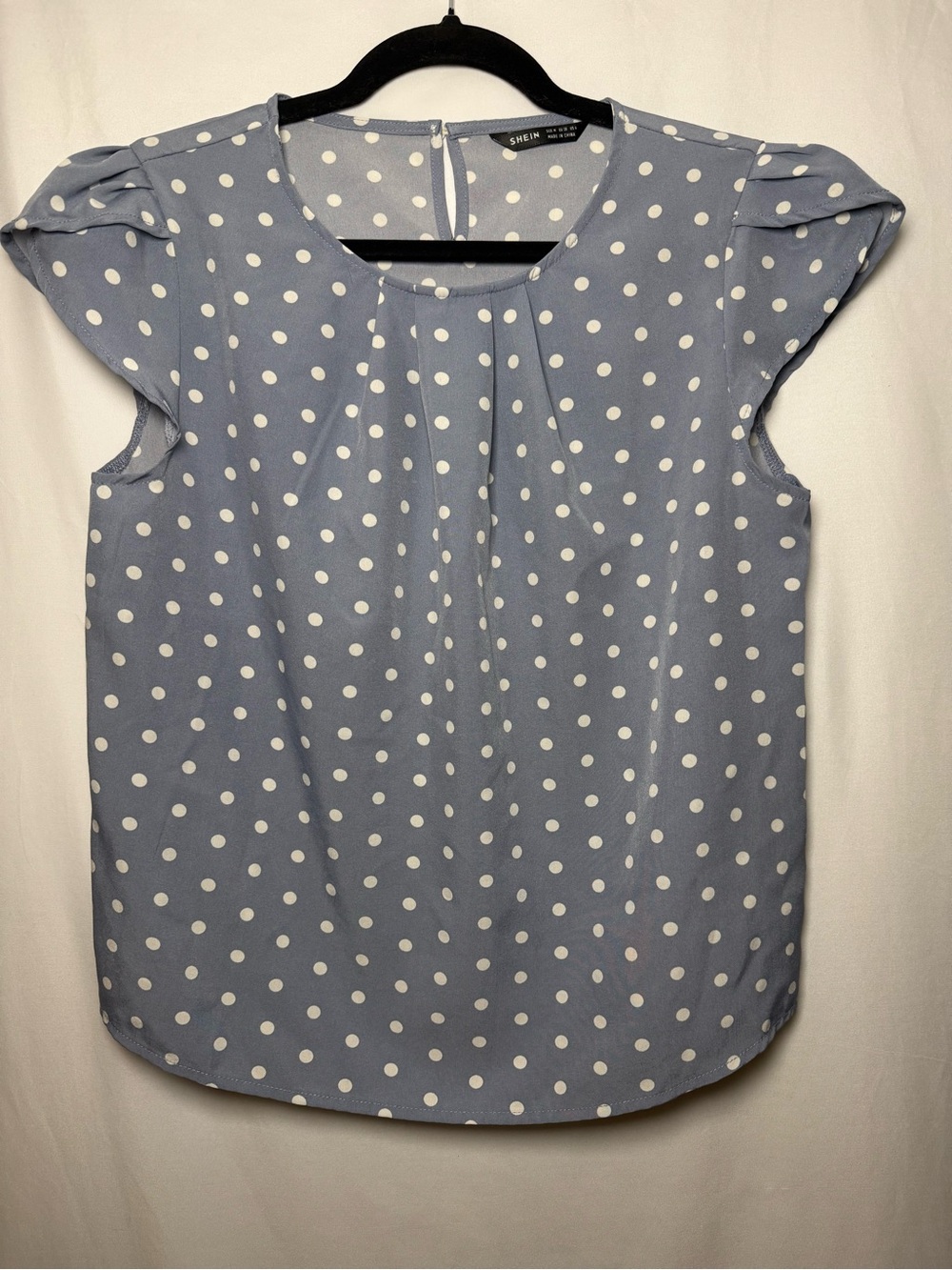 SHEIN Light Blue Polka Dot Cap Sleeve Blouse